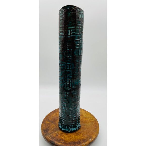 Vintage Artistic Studio Pottery Vase Hand Crafted Turquoise Unique Mid Century - Picture 3 of 8